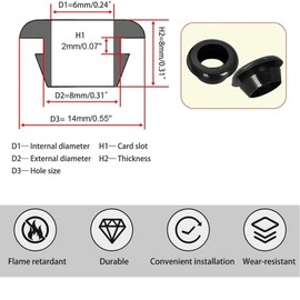 60 Pcs Rubber Grommets 8 x 10mm Electrical Conductor Wire Gaskets Ring Black Rubber Firewall Hole Plugs Assortment Kit for Car, Boat, Wiring, Electrical Conductor Rubber Grommets
