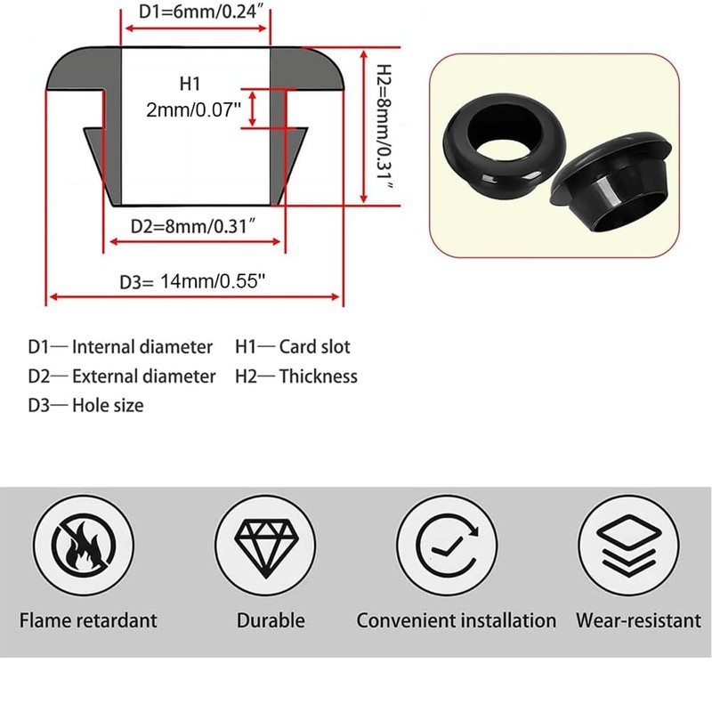 60 Pcs Rubber Grommets 8 x 10mm Electrical Conductor Wire