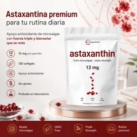 Astaxantina 12mg 120 Cápsulas Blandas Antioxidante Sin Sabor