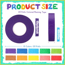 Honoson 20 Pcs Colored Masking Tape 0.8 Inch x 55 Yard Painters Tape Rainbow Color Art Supplies Good for Painting, Home, Office, School Stationery, Art, Crafts, Lab, Labeling, Classroom Decorations