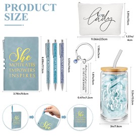 SiliFine 7 Pcs Boss Day Gift Sets Lady Thank You Gifts for Women Best Boss 16oz Glass Cup Makeup Bag Keychain A6 Notepad with 3 Ballpoints Pen Lady Leader Appreciation Day Christmas Favor(Blue)
