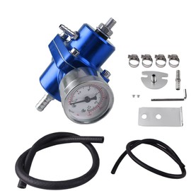 BARTOO Universal Adjustable Fuel Pressure Regulator Kit, Aluminum Fuel Regulator,Adjustable Gas Oil Injection Pressure Regulator with 0-140 PSI Gauge -Blue