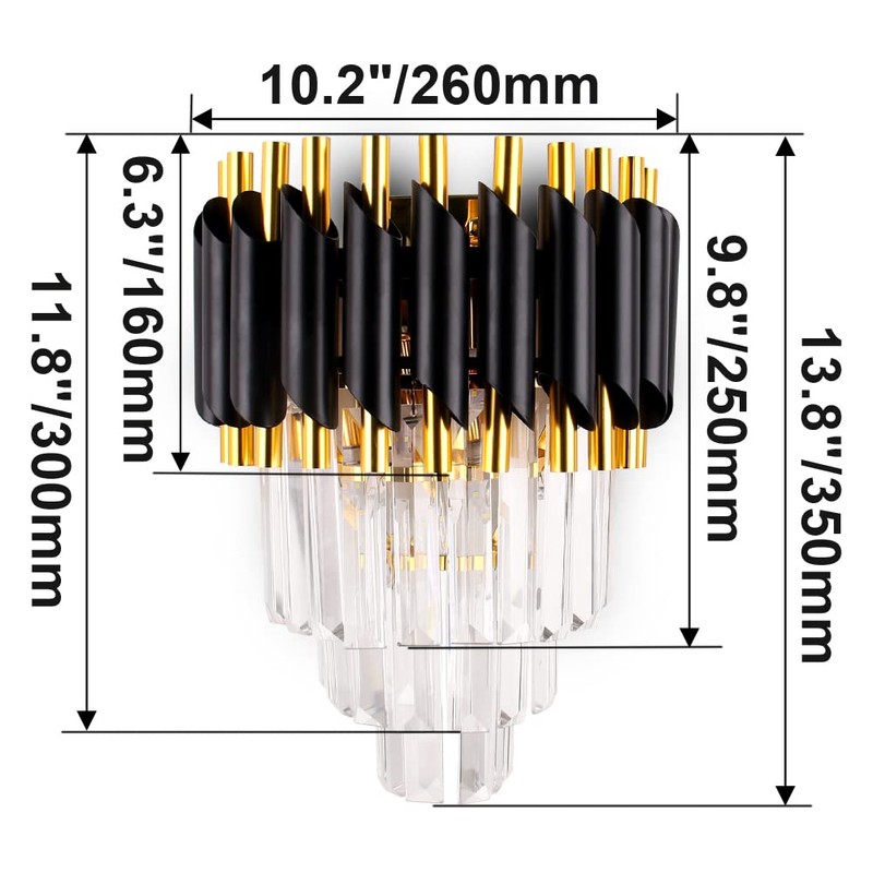 FRIXCHUR Crystal Wall Sconce Black Modern Lamp Mounted Light Fixture