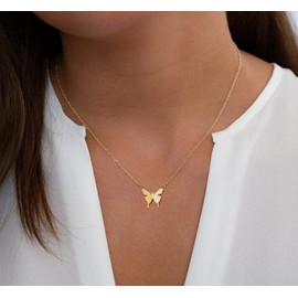 MIDEEO Dainty Butterfly Necklace for Women 14K Gold Plated Butterfly Pendant Necklace Minimalist Charm Jewelry