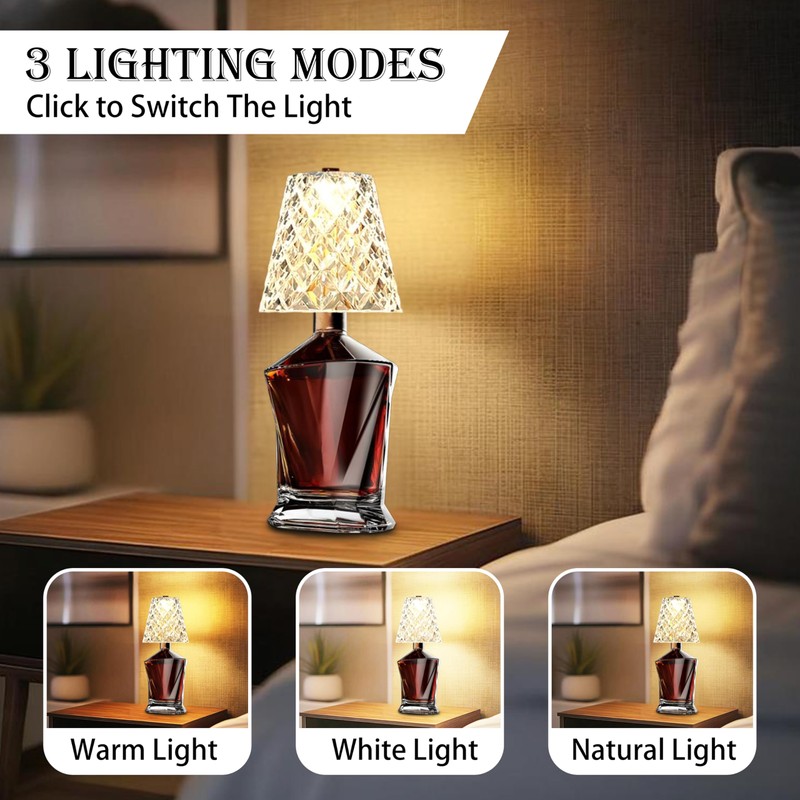 Fozxsvg Crystal Clear Bottle Light, Table lamp, Rechargeable LED Wine