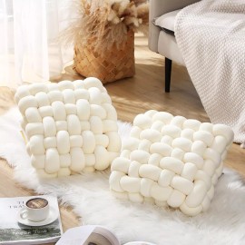ColourTree 2 Pcs Knot Pillow Soft Throw Pillow Cushion Square Knotted Plush Throw Cushion  - White & Black