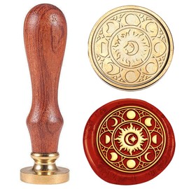 Hobbspring 1pc Sun Moon Wax Seal Stamp Galaxy Universe Wax Sealed Stamps 30mm Removable Brass Stamp Head with Wooden Handle for Envelopes Invitations Wedding Back to School Bottle Decor