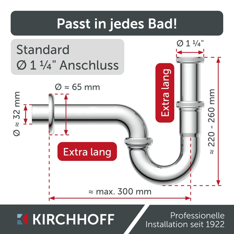 KIRCHHOFF Siphon Sink Plus, Siphon with Extra Long Drain Pipe
