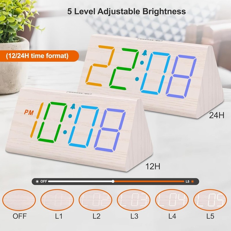 DreamSky Wooden Digital Alarm Clock for Bedroom - RGB Electric
