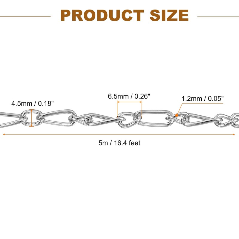 sourcing map 16.4Feet Aluminum Link Chain, Link Cable Chain Twist
