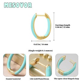 MESOVOR 18K Gold Plated Enamel Color Hoop Earrings, U-Shaped Small Lightweight Huggie Earrings Gifts for Women Girls (Blue)