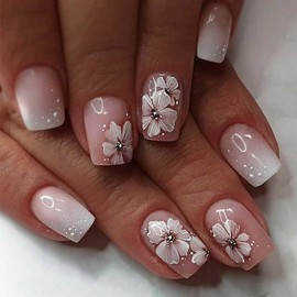 Foccna 24 Pcs Square Press on Nails Acrylic Fake Nails with Design Full Cover False Nails for Women Reusable Gradient Nail Kit with Nail Glue