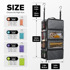 Vokelater Suitcase Organizer - Travel Luggage Hanging Shelves Packing Cube Closet/Collapsible Portable Travel Organizer for Carry-on, Small, Grey