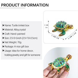 YU FENG 3inch Bejeweled Enamel Sea Turtle Trinket Box with Sparkling Crystals,Hand-painted Hinged Jewelry Storage Box Ring Holder Figurine Collectible