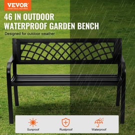 VEVOR 480 lbs Load Capacity, 46 inches Metal, Outdoor Backrest and Armrests, Patio Bench for Garden, Park, Yard, Front Porch, Metal-46 inch, Black, wkl-734