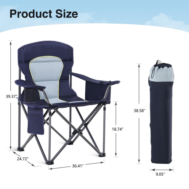 HIGH POINT SPORTS Oversized Camping Folding Chair, Heavy Duty Portable