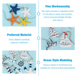 IWILCS 13 Pieces Maritime Pendant Nautical Decoration, Maritime Decorative Pendant Set, Anchor Starfish Lifebuoy Fish Lighthouse Steering Wheel for Mini Fishing Net, Wall Decorations in Beach/Coastal