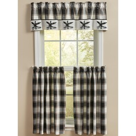 Park Designs Hixon Lined Bordered Valance 60" x 14", Plaid Off-White and Black Window Valance with Pond Graphic, Outdoors Inspired Window Dressings for Simple Everyday Decorating
