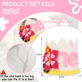 RSOLIET Felt 1st Birthday Crown with Hibiscus Flowers, Hawaiian Theme Party Headband, First Birthday Celebration Accessory, 3.5 x 3.1 Inch
