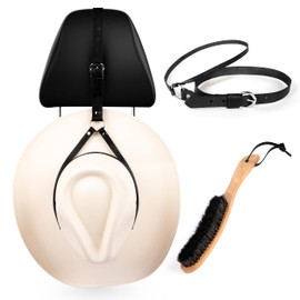 Cowboy Hat Rack for Pickup Trucks – Loop-Around Buffalo Leather Cowboy Hat Hanger for Truck Headrest with a Soft-Bristled Horsehair Brush Hat Cleaner – Cowboy Hat Rack for Trucks & Cars (Black)