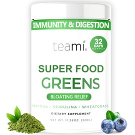 Teami Organic Super Greens Powder for Immunity & Digestion, Non-GMO Greens Superfood Powder to Support Energy, 16 superfood Ingredients, Sugar-Free Veggie Powder for Juice & Smoothie, 32 Servings