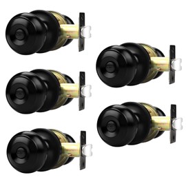 Probrico Black Door Knobs, Interior Door Knobs with Round Ball Knob, Matte Black Privacy Door Knob for Bedroom Bathroom, 5 Pack