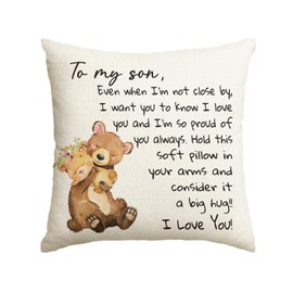 AVOIN colorlife to My Son Throw Pillow Cover, 18 x 18 Inch Son's Gift Boy Birthday Cushion Case for Sofa Bedroom Home Decor from Mum Dad