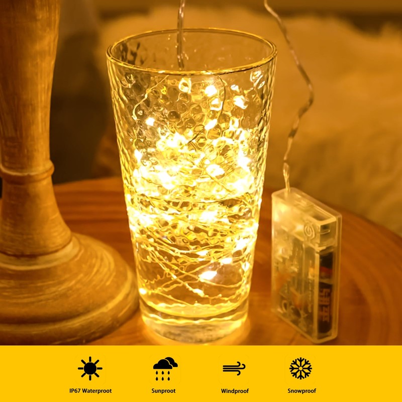 HXWEIYE 50LEDs Photo String Light, Warm White 16.4Ft Battery Powered