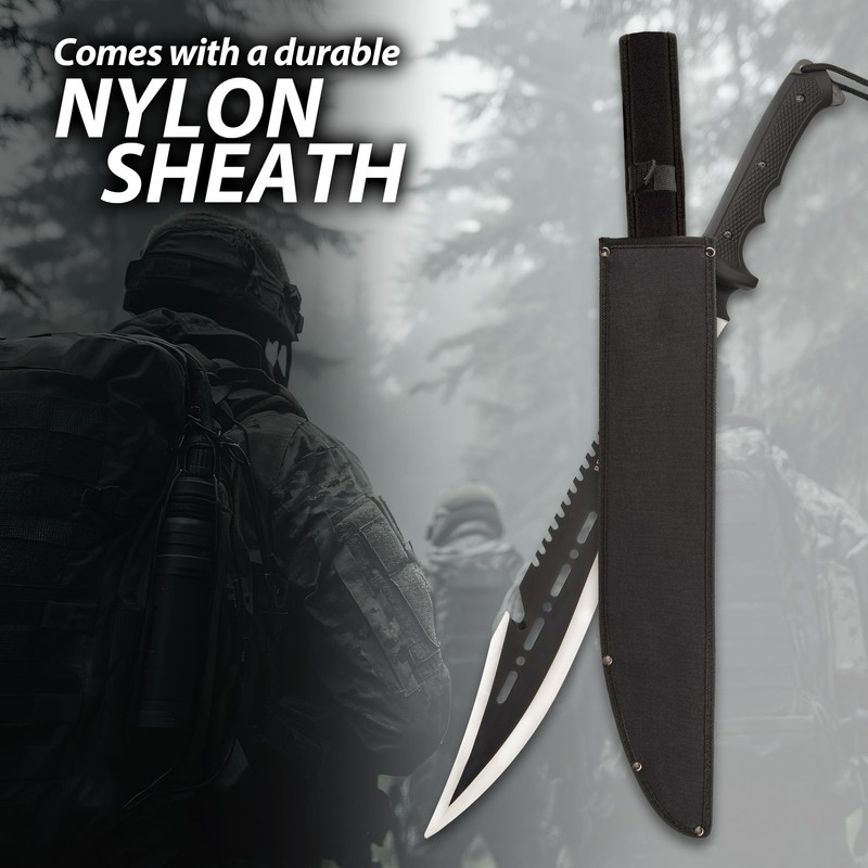 Devil Dogs Full Tang Machete with Sheath Military - Black