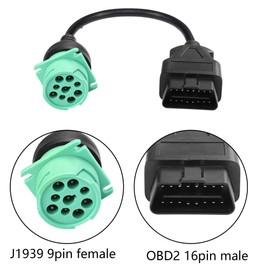 CERRXIAN OBD2 to J1939 Green Type 2 Adapter Cable, 30cm 11.8'' OBDII 16Pin Male to 9pin J1939 Female Adapter for Heavy Duty Commercial Trucks and Vehicles with OBD II Diagnostic Connector