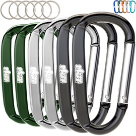 GORILLA GRIP 3 Inch Heavy Duty Aluminum Carabiner Clip, 6PC Clips Holds 170lbs, Rust Scratch-Resistant Mini Keychain Carabiners for Keys, Small Ring Hooks Bag Backpack Purse, Black Silver Hunter Green