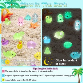 LOIKMIUP 100Pcs Luminous Mini Duck with Ocean Animals, Tiny Resin Figurines Glow in The Dark for Prank Garden Micro Landscape Dollhouse Decor Craft, 70pcs Ducks with 30pcs Sea Animals