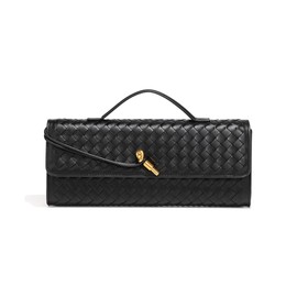 Women's Clutch Purse Handmade Woven Crossbody Bag Leather Evening Handbag Fashion Shoulder Bag (Black)