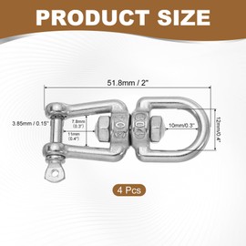 MECCANIXITY Heavy Duty M4 Double Swivel Eye Hook, 304 Stainless Steel Ended Eye x Jaw Chain Swivel Shackle Ring Connector Load 90 KG/198 lbs for Hanging, Pack of 4