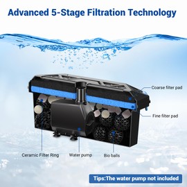 NFESOLAR Pond Filter for Outdoor Ponds, Filter Box with Filter Pads, Bio-Balls and Ceramic Filter Rings, Protect Submersible Pump Fountain Pump N9326