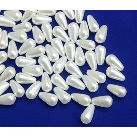 Cultured Pearls Imitation Pearls, Mother of Pearl Wax Beads, Pack of 300, 8 x 4 mm Drop Faux Pearls, for Wedding Party Decoration, Jewellery, Crafts (White)