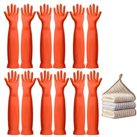 Vsootal 17.8" 6 Pairs Reusable Long Household Cleaning Gloves,Rubber Kitchen Dishwashing Gloves,Thickening,Long Sleeves, for Washing Dishes, Pet Care,Bathroom,Laundry(Size M)