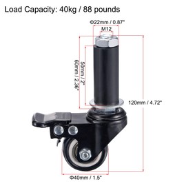 uxcell Swivel Expanding Stem Caster with Brake 1.5" Diameter Fit 7/8" ID Tube Pipe Legs 88Lbs Load Capacity, for Kitchen Prep Tables, PVC, Pack of 4