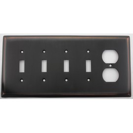 Oil Rubbed Bronze 5 Gang Wall Plate - 4 Toggle Switch 1 Duplex Outlet