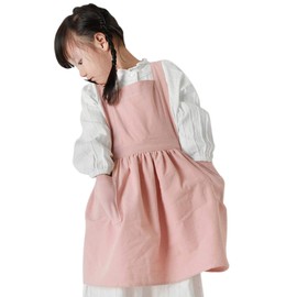 Apron for Kids/Girls, Plain Color, Fashionable Apron, Matchable with Parent/Child, Natural Cotton Linen Material, Cute Apron for Kids