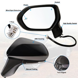 Lqito Left Driver side Mirror Fits 2018-2024 Toyota Camry with Power Glass, Heated, Turn Signal, Blind Spot Detection and Manual Folding Match to Black Replace 8794006840(7Pins)