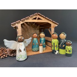 AMamasArt Christmas Nativity 7-Inch Tall Stable Scene | Wood Crèche | Elevate your holiday tabletop decorations with this nativity background for your Holy family figurines