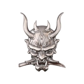 Ieron Japanese Samurai Metal Car Sticker, 3D Skull Emblem, Cool Ghost Fangs Warrior Badge for Car Truck Motorcycle (Gun's color)