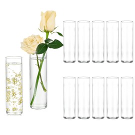 Hewory Cylinder Glass Bud Vases: Set of 12 Small Clear Skinny Single Flower Vase for Centerpieces - Minimalist Bulk Vases for Wedding Birthday Bridal Shower Party Events Table Decor, 5.91"(H)×1.8"(D)
