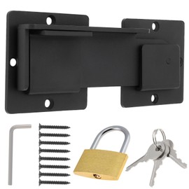 HOJLKLD 7.5" Flip Gate Latch Lock with Brass Padlock and 3 Keys, 4mm Heavy Duty Carbon Steel Adjustable Door Latch for Outdoor Wooden Fence, Sliding and Swing Open Door, Barn Door, Shed