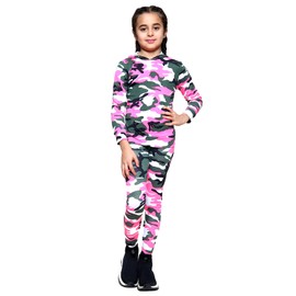 Girls Camouflage Hooded Top and Leggings Tracksuit Set Neon Pink 11-12 Years