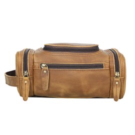 Polare Toiletry Bag Full Grain Leather Shaving Kit Dopp Kit Travel Case Wash Bag with YKK Zippers