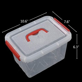 Easymanie Plastic Storage Bin with Red Handle, 6 Quart, Pack of 6