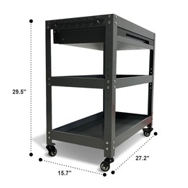 3 Tier Metal Tool Storage Cart on Wheels with Drawer & Screwdriver Holder, Mechanic Rolling Tool Cart for Garage Workshop Warehouse