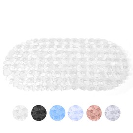 AMFUN Shower Mat Non Slip Anti Mould, Clear Pebbles Shower Bath Mat, Oval Shower Mats Pads Trays, Machine Washable Bath Mat with Strong Suction Cups Grip and Drain Holes for Inside Shower
